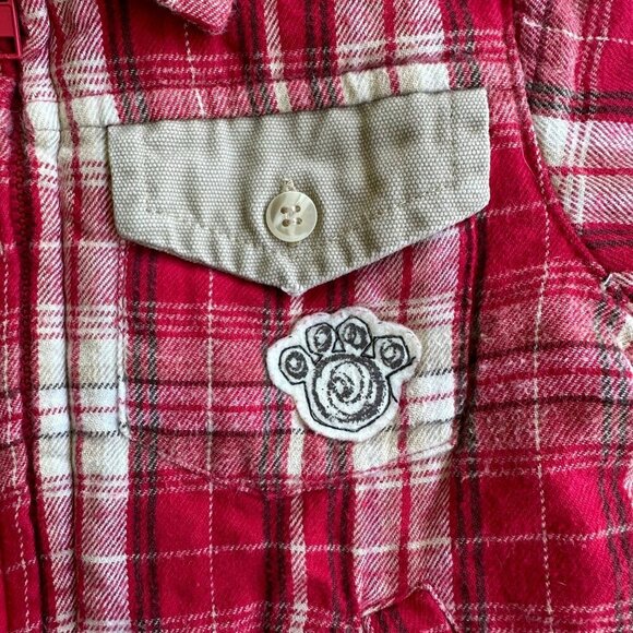 Baby Q red plaid jacket boys 6-9 months lining bear lodge design elbow patches - Picture 2 of 7